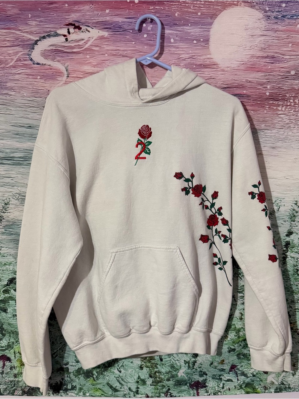White Rose Embroidered Hoodie - Women Tops
